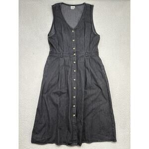Vtg LL Bean Denim Button Front Jumper Dress Plus Size 20 Petite Grey USA Made